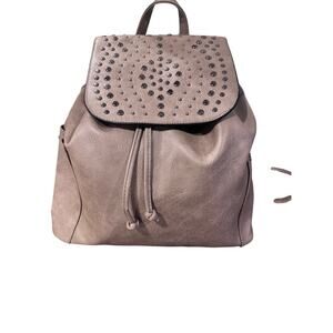 Sam & Hadley Studded Backpack Tan Faux Leather Drawstring Flap Bag